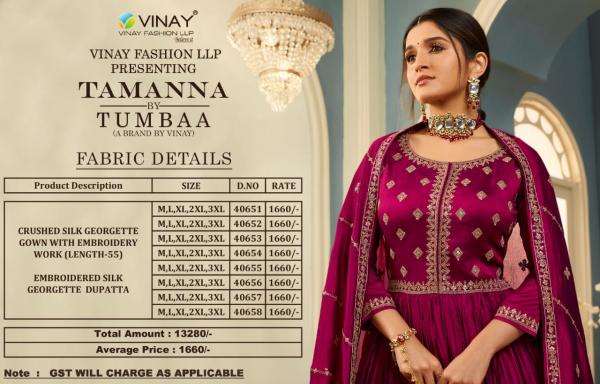  Vinay Tumbaa Tamanna Georgette Designer Gown With Dupatta Collection